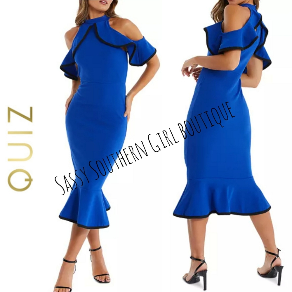 🆕⭐QUIZ blue cold shoulder mermaid midi dress